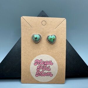 Turquoise Sterling Silver 925 Heart-Shaped Studs Handmade Earrings